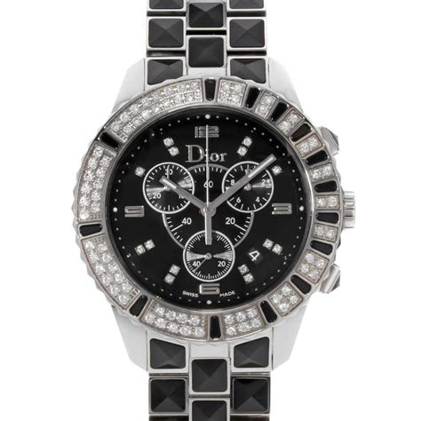 Dior Christal Chronograph Diamond Black Dial Watch 